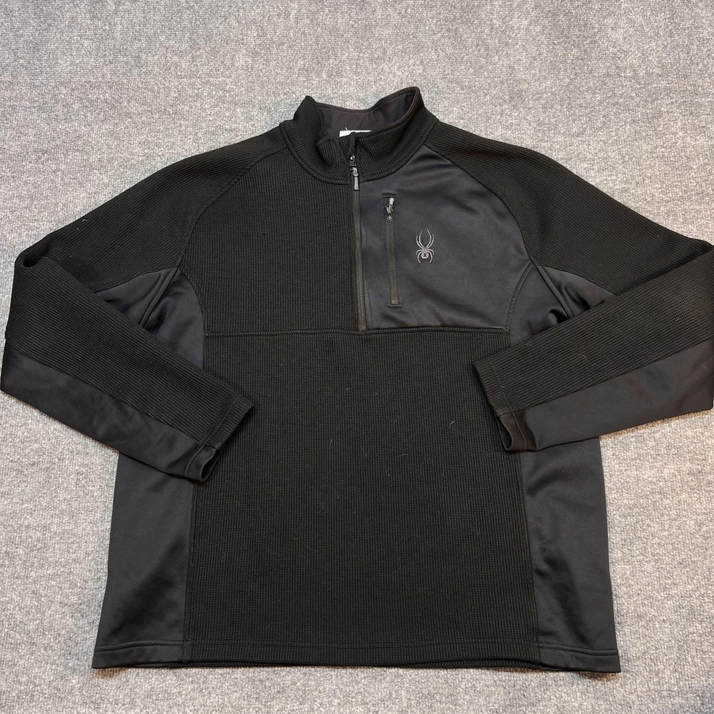 Spyder Fleece Pullover Mens 2XL Black 1/4 Zip Long Sleeve Ski Thermal Shirt